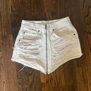White Distressed Denim skirt